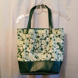 New Fall Floral Tote Shopper shoulder Bag Green White Double handle Carryall
